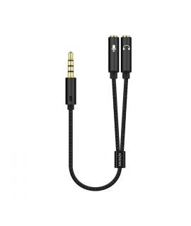 Aisens Cable Adaptador Audio JACK 3.5 4 Pines/M-2xJACK 3.5 3 Pines/H - 25cm - Color Negro