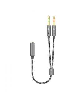 Aisens Cable Adaptador Audio JACK 3.5 4 Pines/H-2xJACK 3.5 3 Pines/M - 25cm - Color Gris