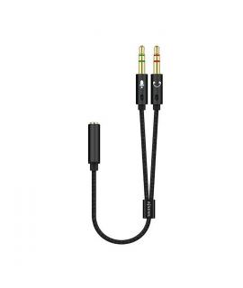 Aisens Cable Adaptador Audio JACK 3.5 4 Pines/H-2xJACK 3.5 3 Pines/M - 25cm - Color Negro