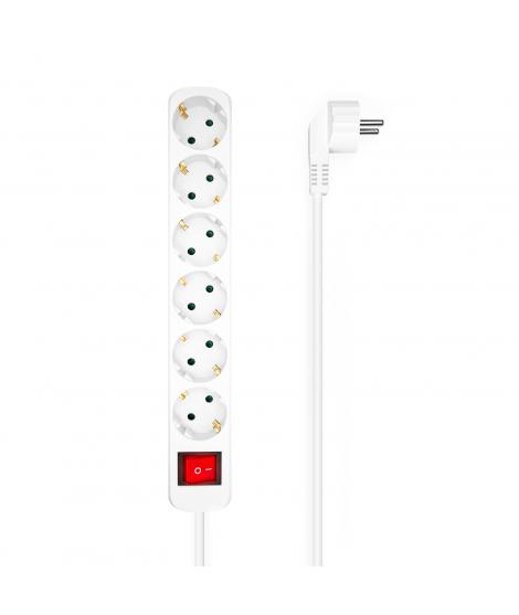 Aisens Regleta Multiple de 6 Tomas con Interruptor con Cable 3×1.5mm2 - 1.4m - Color Blanco