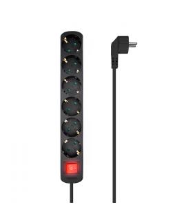 Aisens Regleta Multiple de 6 Tomas con Interruptor con Cable 3×1.5mm2 - 1.4m - Color Negro