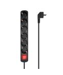 Aisens Regleta Multiple de 6 Tomas con Interruptor con Cable 3×1.5mm2 - 1.4m - Color Negro