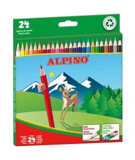 Alpino Pack de 24 Lapices de Colores Hexagonales - Mina de 3mm - Resistente a la Rotura - Bandeja Extraible - Colores Surtidos