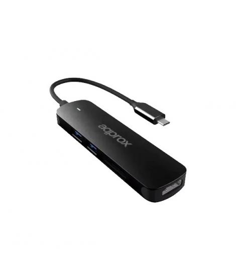 Approx 5 en 1 Hub USB-C con 2 Puertos USB 3.0, 1 Puerto HDMI 4K/30Hz y Lector SD/MicroSD - Velocidad de hasta 5Gbps - Carcasa de