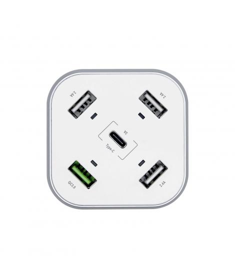 Aisens Cargador de Sobremesa 48W 5 Puertos 3xUSB-A 1xUSB-C 1xUSB QC3.0 - Color Blanco