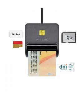 Aisens Lector de Tarjeta Inteligente DNI con Lector de Tarjetas SIM - SD - Micro SD - MMC - RS-MMC - MMC Micro - Color Negro