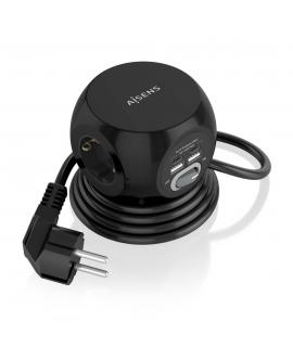 Aisens Regleta de Enchufes Sobremesa Multifuncion con 3 Tomas + 2xUSB-C - 2xUSB-A - 1.4m - Color Negro