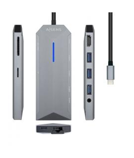 Aisens Dock 9 en 1 Hub USB-C 3.0 con 3x USB-A 3.0, 1x HDMI 1x RJ45, 1x PD 100W, 1x Audio 3.5mm, 1x Lector SD, 1x Lector