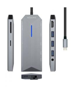 Aisens Dock 9 en 1 Hub USB-C 3.0 con 3x USB-A 3.0, 1x HDMI 1x RJ45, 1x PD 100W, 1x Audio 3.5mm, 1x Lector SD, 1x Lector MicroSD 