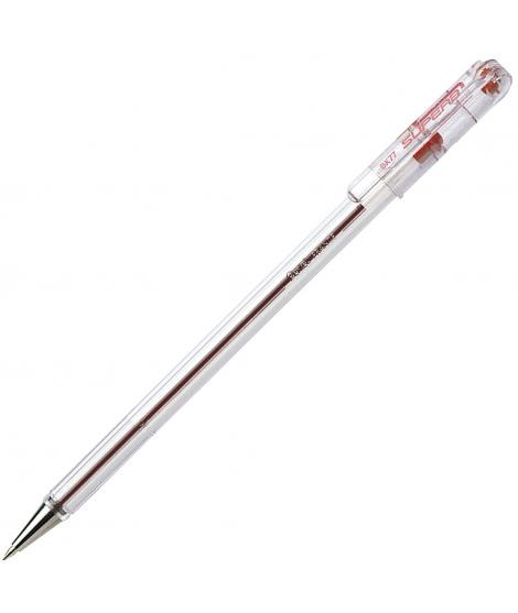 Pentel SuperB Boligrafo de Bola - Punta Fina 0.7mm - Trazo 0.35mm - Tinta con Base de Aceite - Color Rojo