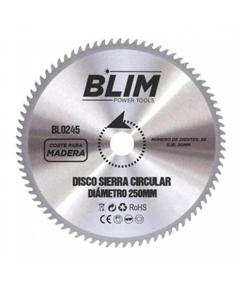 Blim Disco Corte de Madera para Sierra 250mm - 36 Dientes con Recubrimiento en Carburo de Tungsteno