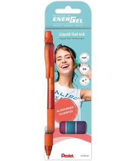 Pentel EnerGel X Pack de 4 Boligrafos de Bola Retractiles Tinta Gel - Punta 0.7mm - Trazo 0.35mm - Recargable - Grip de Agarre -