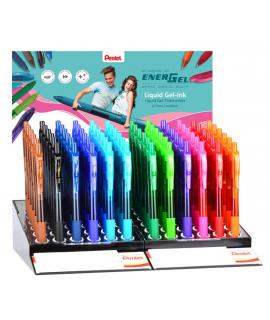 Pentel EnerGel X Expositor de 72 Boligrafos de Bola Retractiles Tinta Gel - Punta 0.7mm - Trazo 0.35mm - Recargable - Grip de Ag