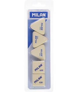 Milan Pack de 5 Gomas de Borrar, 3x Gomas 4045 Nata Triangulares + 2xGomas 430 Cuadradas - Miga de pan - Caucho Suave