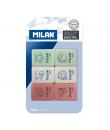 Milan 445 Pack de 6 Gomas de Borrar Rectangulares - Miga de Pan - Suave Caucho Sintetico - Dibujos Infantiles - Colores