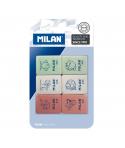 Milan 445 Pack de 6 Gomas de Borrar Rectangulares - Miga de Pan - Suave Caucho Sintetico - Dibujos Infantiles - Colores Surtidos