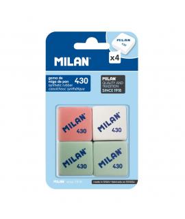 Milan 430 Pack de 4 Gomas de Borrar Cuadradas - Miga de Pan - Suave Caucho Sintetico - Colores Surtidos