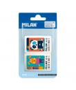 Milan 4018 Pack de 2 Gomas de Borrar Rectangulares - Miga de Pan - Caucho Suave Sintetico - Dibujos Infantiles a Color