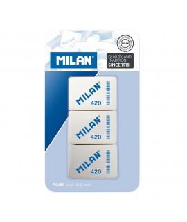 Milan 420 Pack de 3 Gomas de Borrar Rectangulares - Miga de Pan - Caucho Suave Sintetico - Colores Surtidos