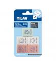 Milan 445 Pack de 5 Gomas de Borrar Rectangulares - Miga de Pan - Suave Caucho Sintetico - Dibujos Infantiles - Colores