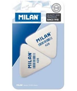 Milan 428 Pack de 2 Gomas de Borrar Triangulares - Miga de Pan - Suave Caucho Sintetico - Color Blanco