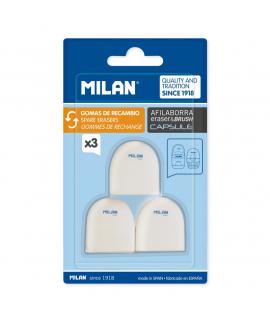 Milan Pack de 3 Gomas de Borrar de Recambio para Afilaborras CAPSULE - Miga de Pan - Suave - Caucho Sintetico - Color Blanco