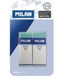 Milan Nata 520 Artist Pack de 2 Gomas de Borrar Rectangulares - Plastico - Faja de Carton Blanca - No Daña el Papel - Color Verd