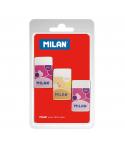 Milan Nata 6027 Pack de 3 Gomas de Borrar Rectangulares - Miga de Pan - Plastico - Faja de Carton en Colores Surtidos - Color