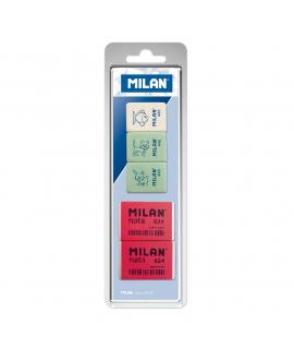 Milan Pack de 5 Gomas de Borrar, 3xGomas 445 Rectangulares + 2xGomas 624 Nata Rectangulares - Plastico - Colores Surtidos