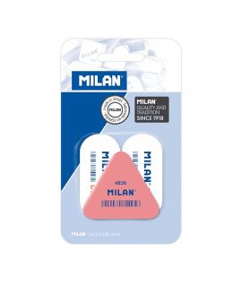 Milan Pack de 2 Gomas de Borrar 1018 Ovaladas Blancas + 1 Goma de Borrar 4836 Triangular Rosa - Miga de Pan - Caucho Suave Sinte