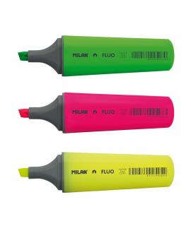 Milan Pack de 3 Rotuladores Marcadores Fluorescentes - Punta Biselada 1 - 4.8mm - Colores Surtidos