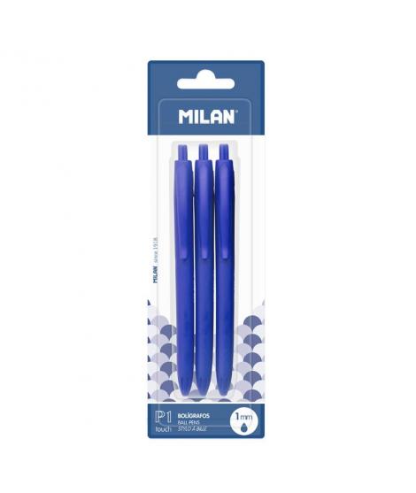 Milan P1 Touch Pack de 3 Boligrafos de Bola Retractiles - Punta Redonda 1mm - Tinta con Base de Aceite - Escritura Suave - 1.200