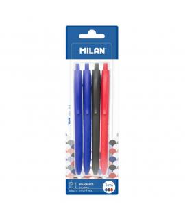 Milan P1 Touch Pack de 4 Boligrafos de Bola Retractiles - Punta Redonda 1mm - Tinta con Base de Aceite - Escritura Suave - 1.200