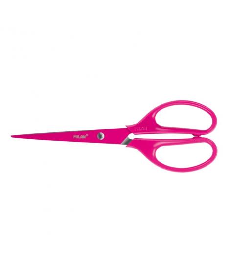 Milan Tijeras Oficina Acid con Cuchilla de Acero Inoxidable - Mango de Plastico Simetrico - Longitud 17cm - Color Rosa