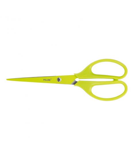 Milan Tijeras Oficina Acid con Cuchilla de Acero Inoxidable - Mango de Plastico Simetrico - Longitud 17cm - Color Amarillo