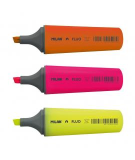 Milan Pack de 3 Rotuladores Marcadores Fluorescentes - Punta Biselada 1 - 4.8mm - Colores Surtidos