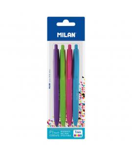 Milan P1 Touch Colours Pack de 4 Boligrafos de Bola Retractiles - Punta Redonda 1mm - Tinta con Base de Aceite - Escritura Suave