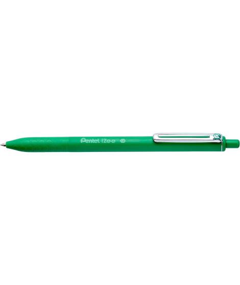Pentel iZee Boligrafo de Bola Retractil - Punta 0.7mm - Trazo 0.35mm - Clip de Metal - Color Verde