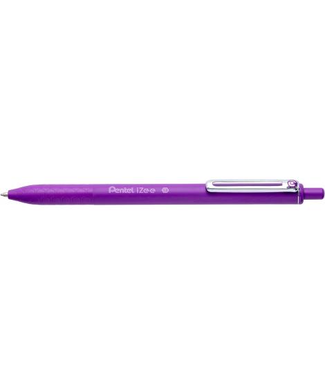 Pentel iZee Boligrafo de Bola Retractil - Punta 0.7mm - Trazo 0.35mm - Clip de Metal - Color Violeta