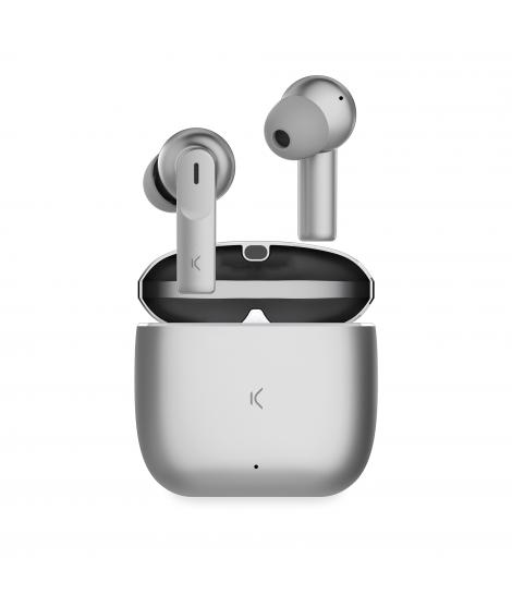 Ksix Meteor Auriculares Inalambricos - Estuche Metalico - ENC - Color Plata