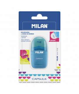 Milan Capsule Afilaborras - Sacapuntas y Goma de Borrar - Cuchilla de Acero al Carbono - Para todo tipo de Lapices - Cuchilla de