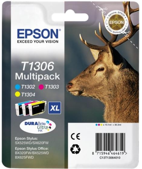 Epson T1306 Pack de 3 Cartuchos de Tinta Originales - Cian, Magenta, Amarillo - C13T13064012