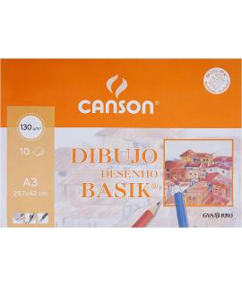 Canson Minipack de 10 Hojas de Dibujo Basik Liso A3 - 29,7x42cm - 130g - Color Blanco