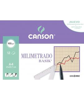Canson Minipack de 12 Hojas A4 - Milimetrado Basik - 21x29.7cm - 100g - Color Sepia