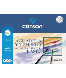 Canson Acuarela Basik Minipack de 6 Hojas A4+ - 24x32cm - 370g - Color Blanco