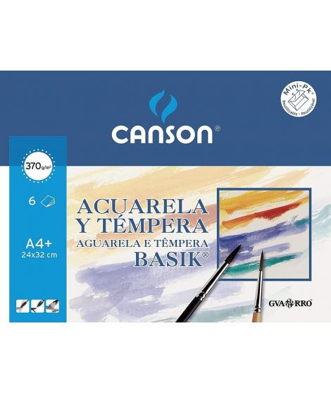 Canson Acuarela Basik Minipack de 6 Hojas A4+ - 24x32cm - 370g - Color Blanco