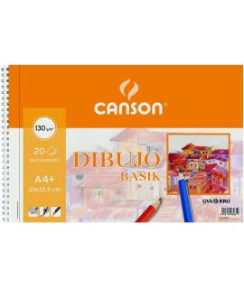 Canson Bloc de Dibujo Basik A4 con Recuadro - Album de Espiral Microperforado - 23x32.5 cm - 120 Hojas - 130g - Color Blanco
