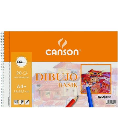 Canson Bloc de Dibujo Basik A4 con Recuadro - Album de Espiral Microperforado - 23x32.5 cm - 120 Hojas - 130g - Color Blanco