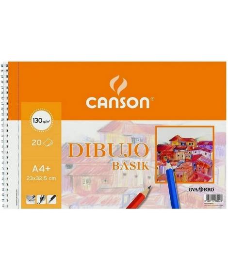 Canson Bloc de Dibujo Basik Liso A4 - Album de Espiral Microperforado - 23x32.5 cm - 120 Hojas - 130g - Color Blanco