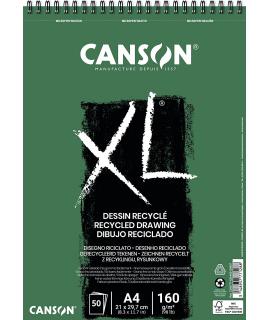 Canson XL Recycled Bloc de Dibujo con 50 Hojas A4 - Espiral Microperforado - Grano Fino - 160g - Color Blanco